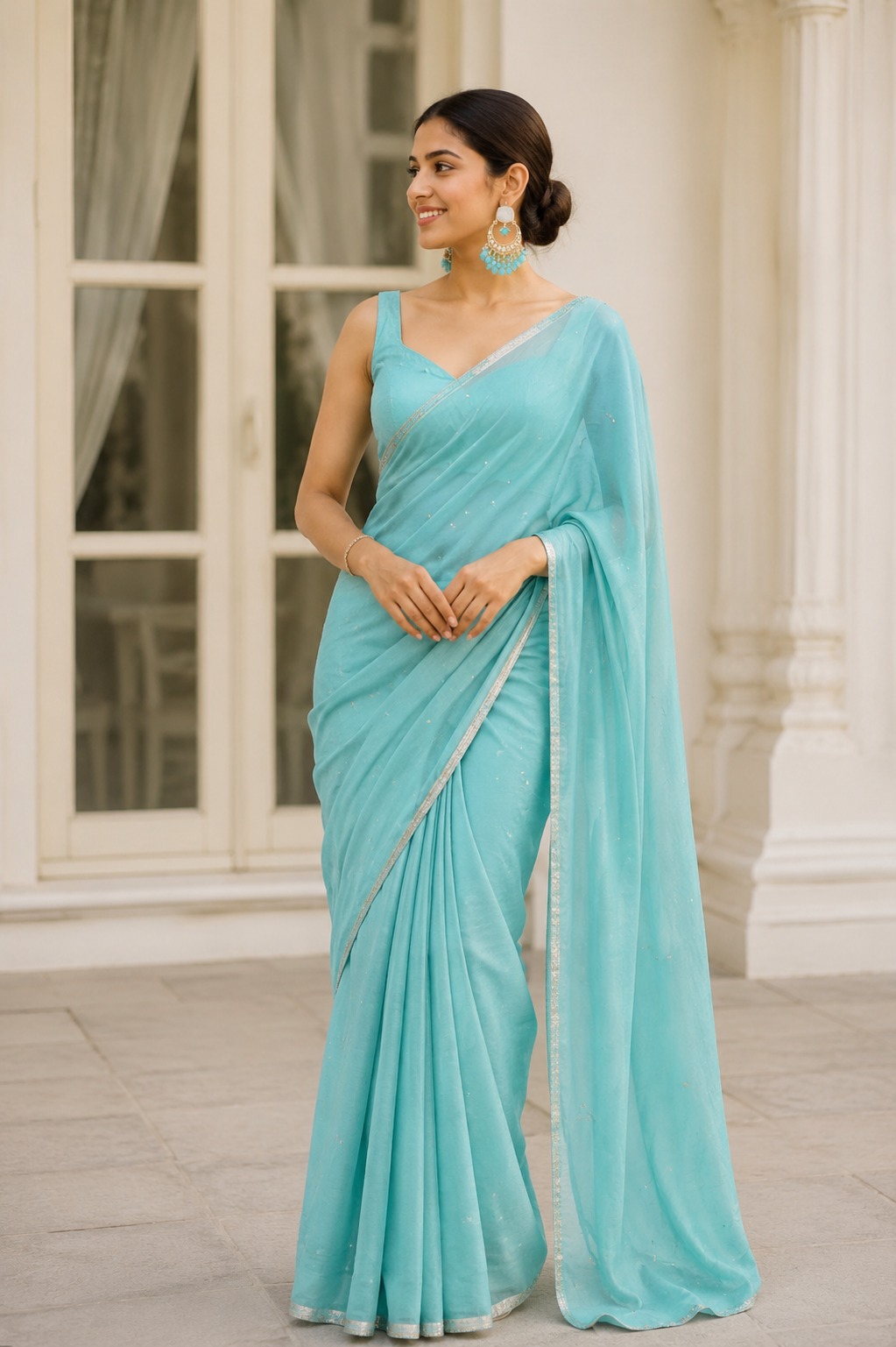 sea green cyan colour stone chandbali earrings with beads | anti tarnish festive drop jhumka sea green cyan colour stone chandbali earrings with beads | anti tarnish festive drop jhumka