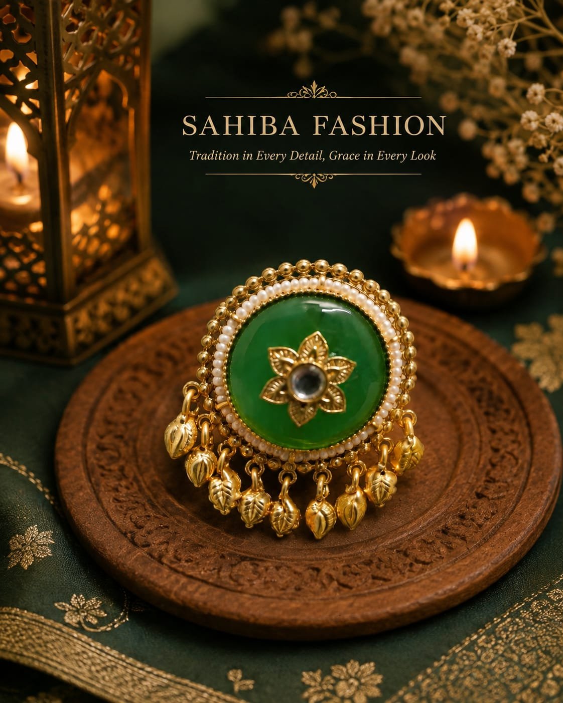 emerald green stone pearl border chandbali earrings mockup 3 emerald green stone pearl border chandbali earrings mockup 3