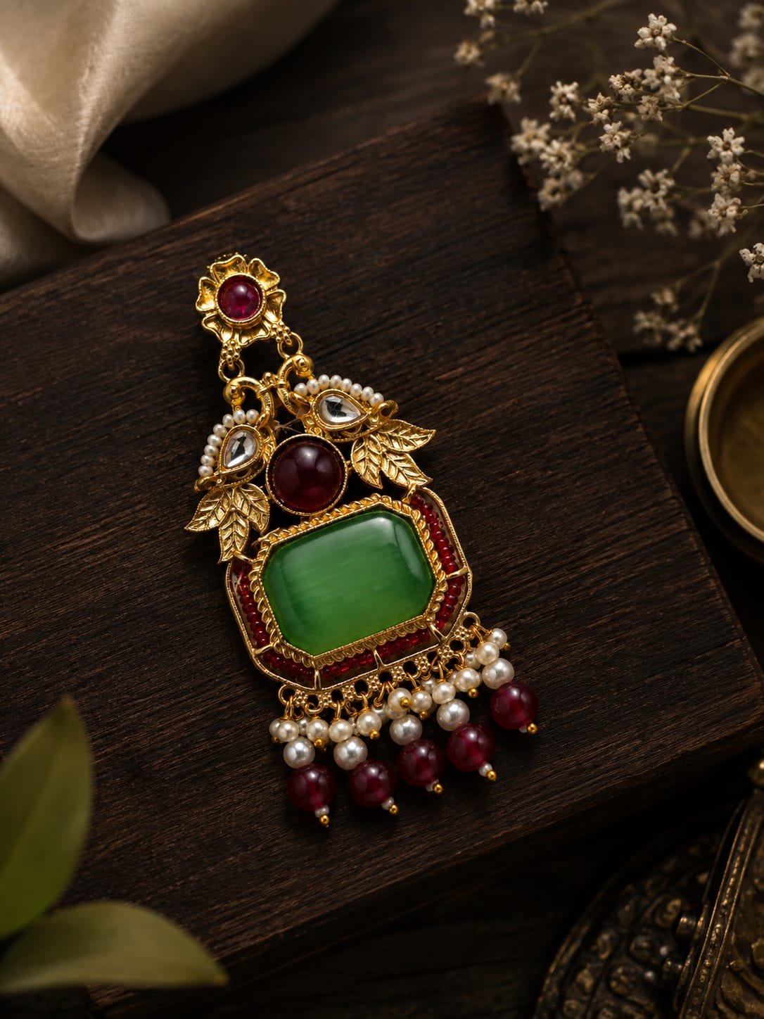 green stone red beads golden earrings traditional pearl earrings mockup 1 green stone red beads golden earrings traditional pearl earrings mockup 1