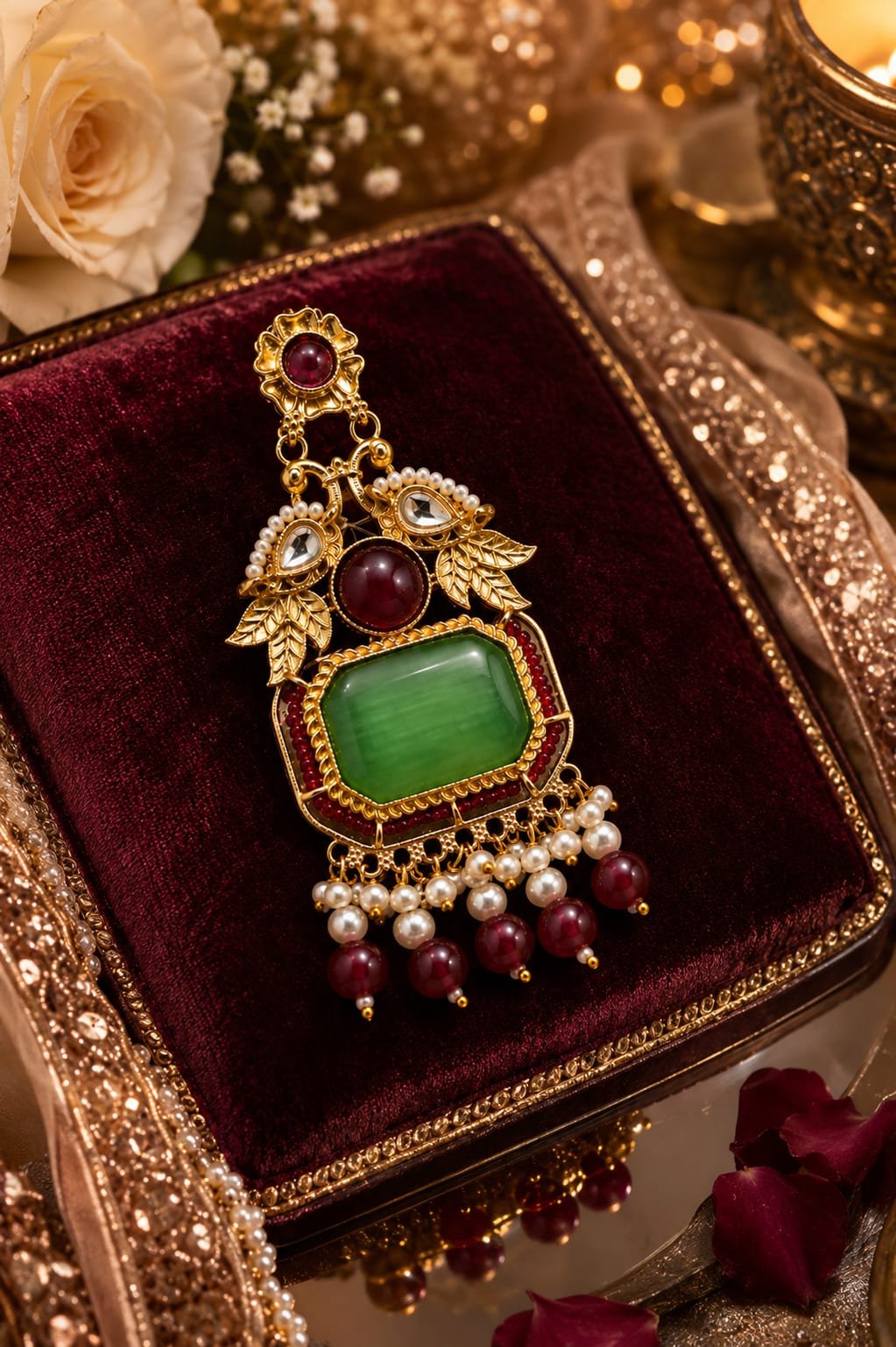 green stone red beads golden earrings traditional pearl earrings mockup 2 green stone red beads golden earrings traditional pearl earrings mockup 2