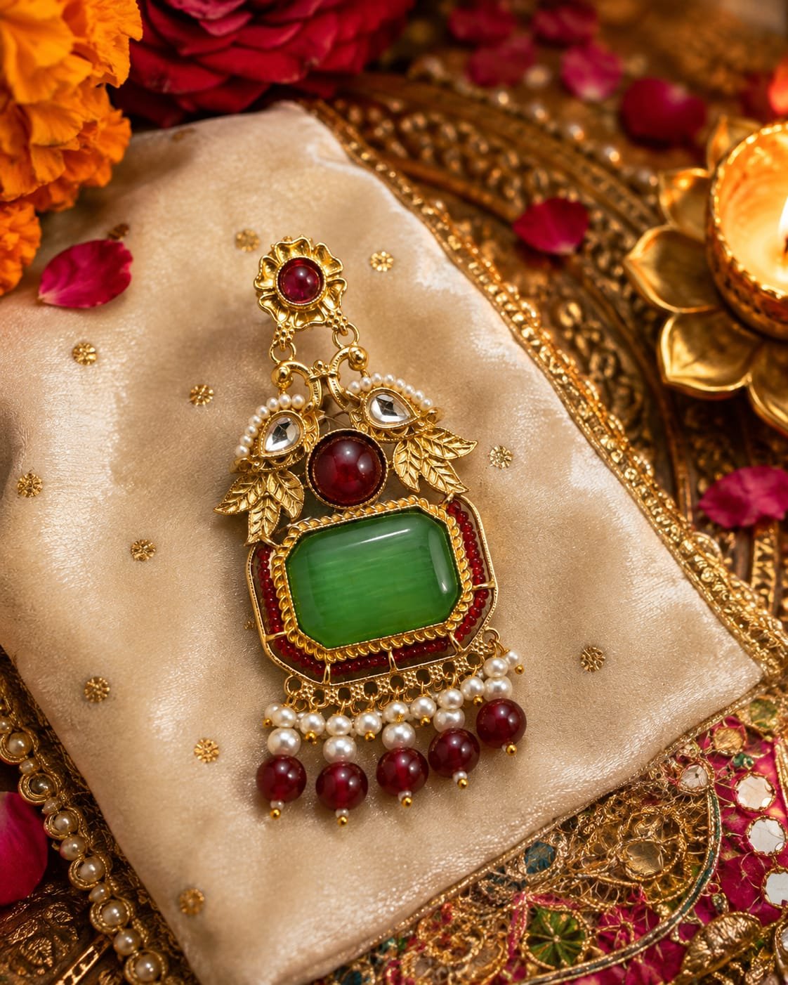 green stone red beads golden earrings traditional pearl earrings mockup 3 green stone red beads golden earrings traditional pearl earrings mockup 3