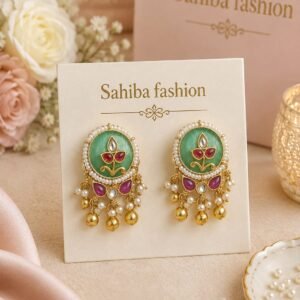 green stone small kundan earrings mockup 1