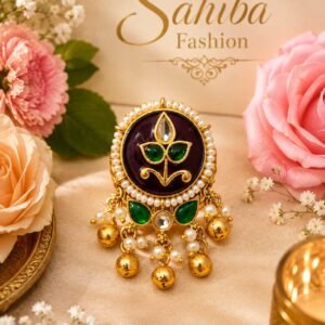 Maroon red and green stone pearl jhumka chandbali earrings with golden detailing