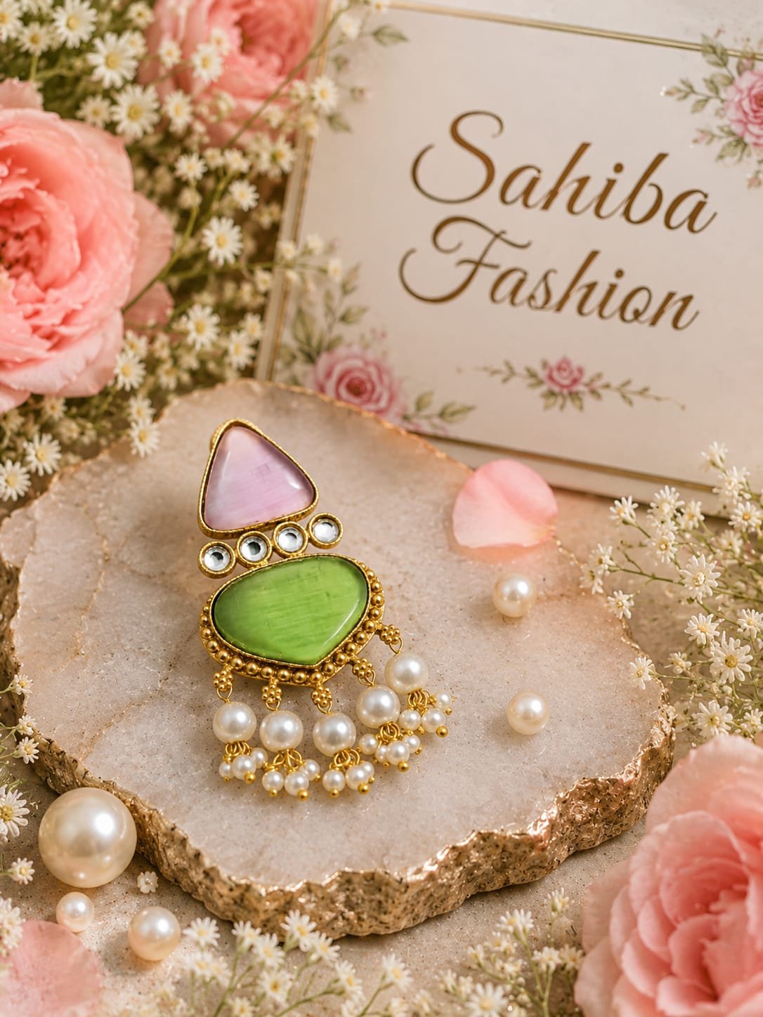 pink green stone pearl statement earrings mockup 3 pink green stone pearl statement earrings mockup 3