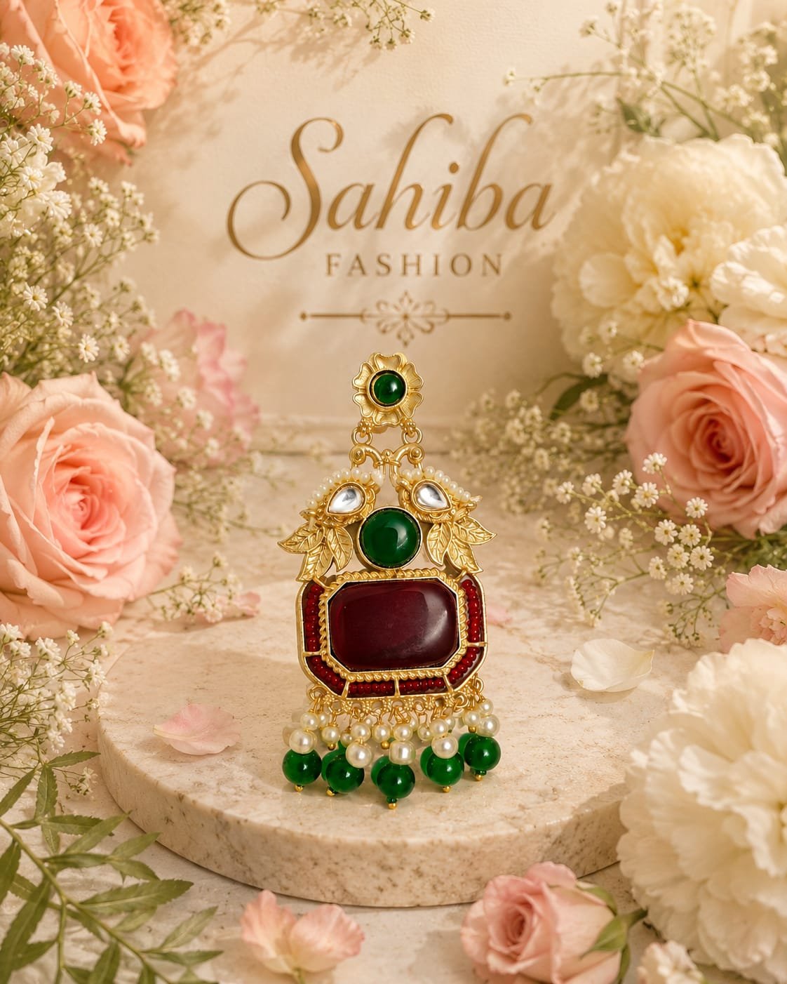 red stone green bead golden earrings traditional pearl earrings mockup 2 red stone green bead golden earrings traditional pearl earrings mockup 2