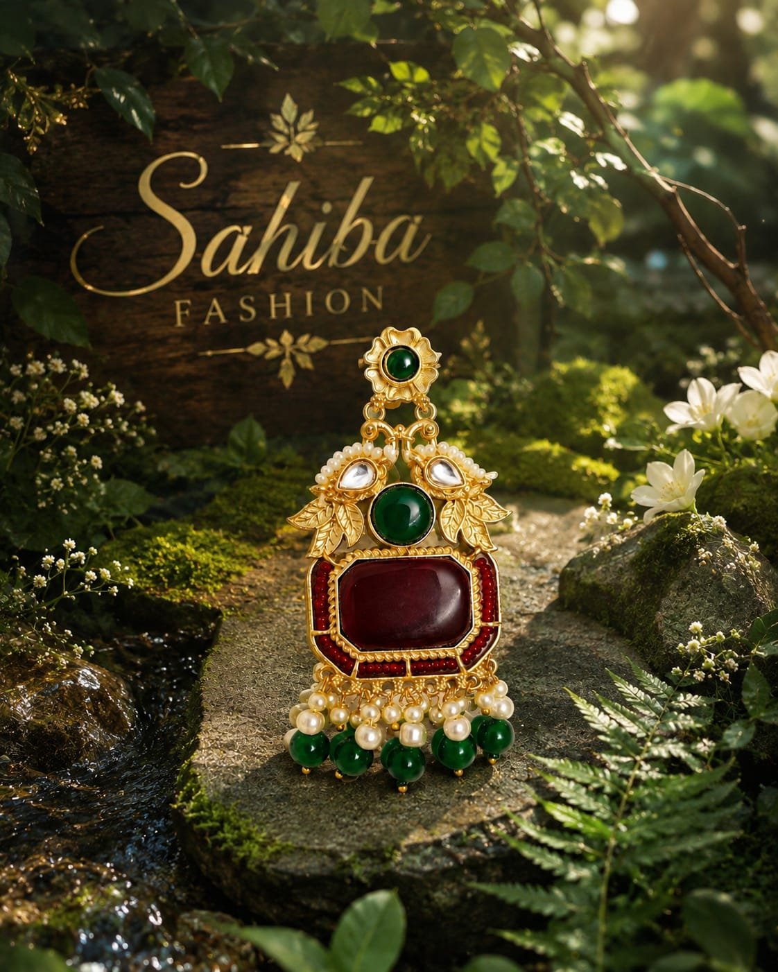 red stone green bead golden earrings traditional pearl earrings mockup 4 red stone green bead golden earrings traditional pearl earrings mockup 4