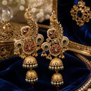 golden pink pearl heavy statement earrings mockup 3