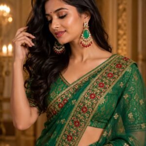 green oval stone kundan pearl red bead dangler earrings traditional jewellery model 4