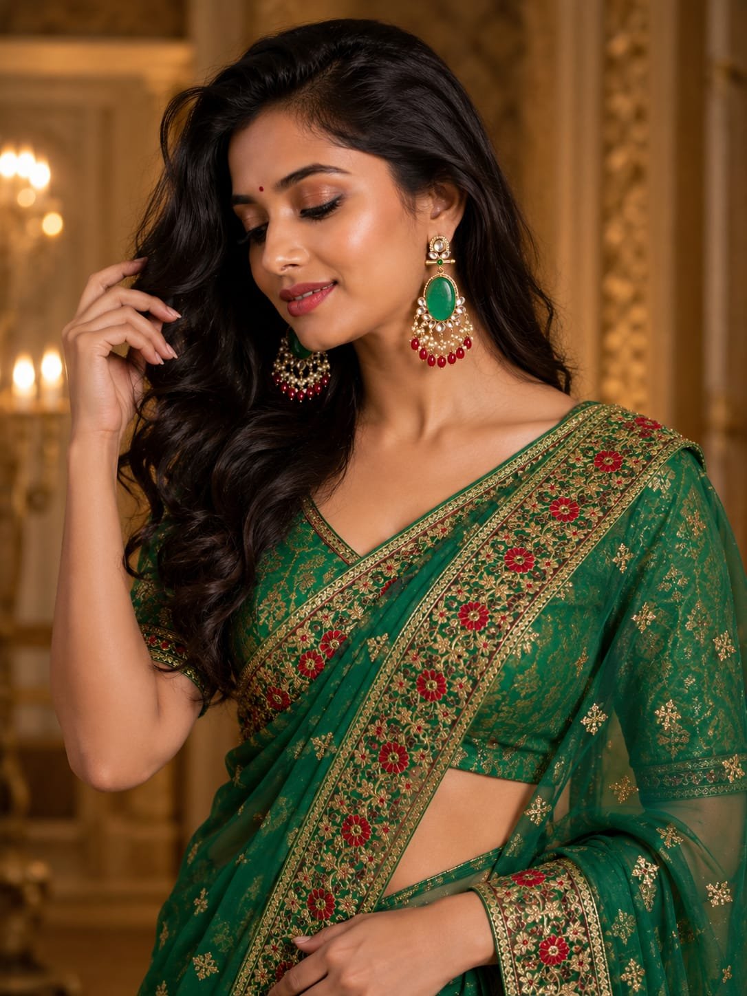 green oval stone kundan pearl red bead dangler earrings traditional jewellery model 4 green oval stone kundan pearl red bead dangler earrings traditional jewellery model 4