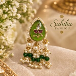 green stone pearl beaded gold earring mockup 1