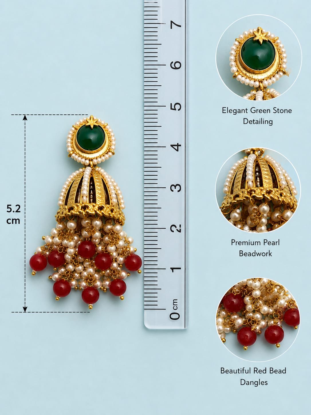 green stone pearl jhumka earrings with red beads mockup 2 green stone pearl jhumka earrings with red beads mockup 2