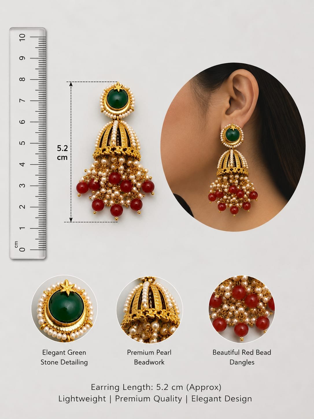 green stone pearl jhumka earrings with red beads mockup 3 green stone pearl jhumka earrings with red beads mockup 3