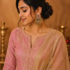 pink stone golden chandbaliya earrings traditional ethnic jewellery model 1
